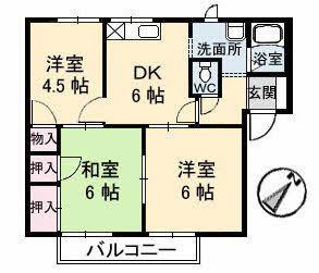 カサ・リンダ A棟(3DK/2階)の間取り写真