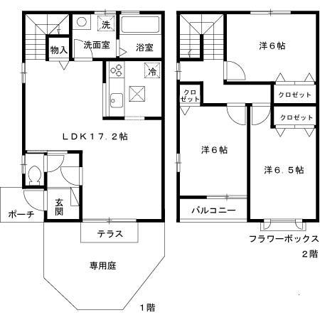 リビングタウン学園北 C棟(3LDK/1階)の間取り写真