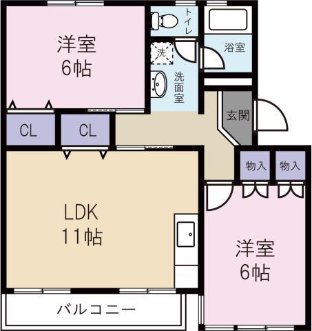 三好コーポ(2LDK/1階)の間取り写真
