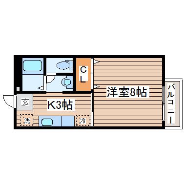ドミールつかさB(1K/2階)の間取り写真
