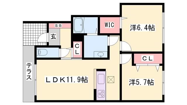 プロヌーブ砥堀(2LDK/1階)の間取り写真