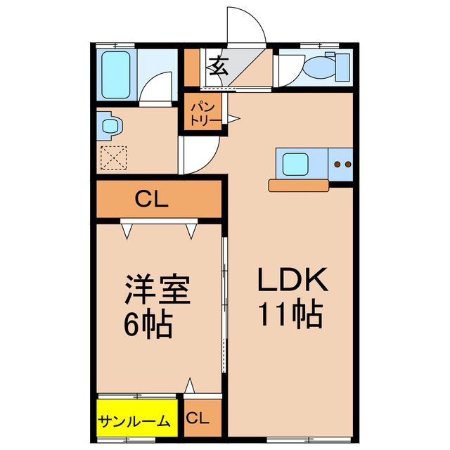 メイツ旭原 A棟(1LDK/1階)の間取り写真