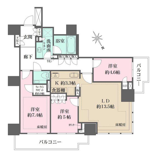 ザ・パークハウス三田ガーデン タワー棟(3LDK/6階)の間取り写真