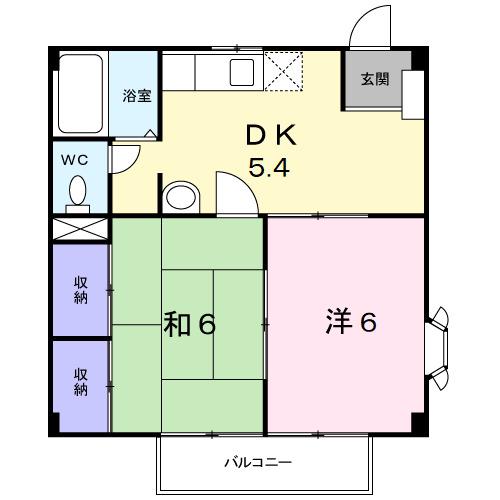 フラット鷺山(2DK/1階)の間取り写真
