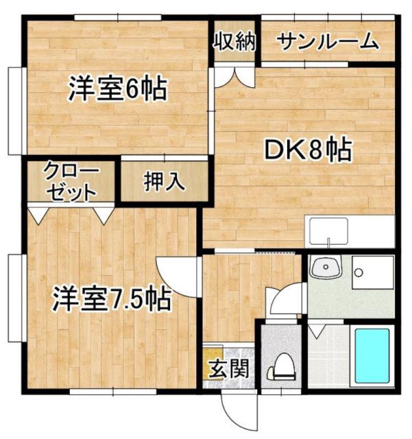 カーサK&M(2DK/1階)の間取り写真