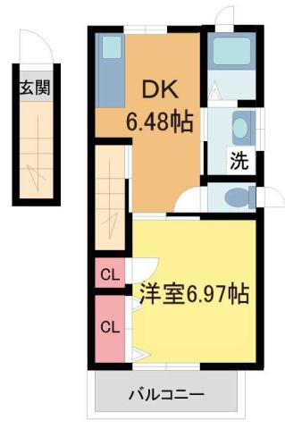 ヴァレンティア西宮北口(1DK/2階)の間取り写真