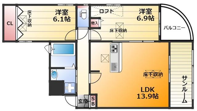 シャンクレール西三国(2LDK/3階)の間取り写真