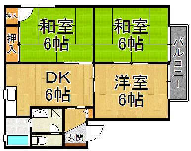 ファミール仁川Ⅲ(3DK/1階)の間取り写真