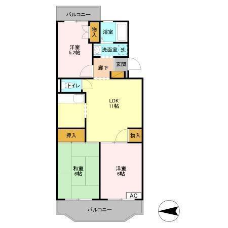 ジャスティス2番館(3LDK/4階)の間取り写真