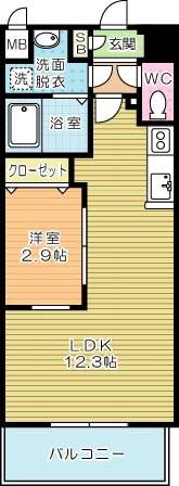 リュシオールレジデンス(1LDK/8階)の間取り写真