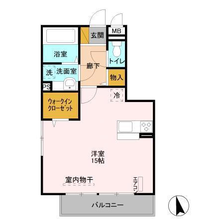 ヴィラ柴田中居(ワンルーム/2階)の間取り写真