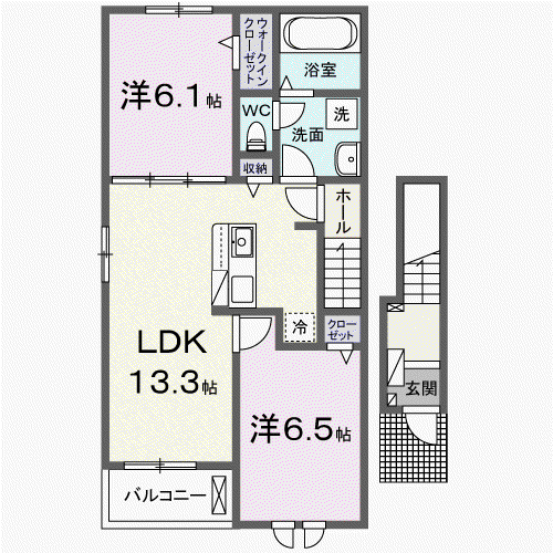 グレースヒルズGAMO A棟(2LDK/2階)の間取り写真