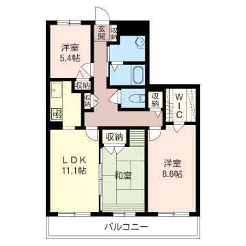 エテルノ弥勒寺(3LDK/1階)の間取り写真