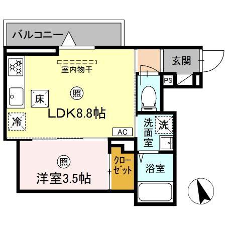 ASSET-COURT錦町(1LDK/1階)の間取り写真