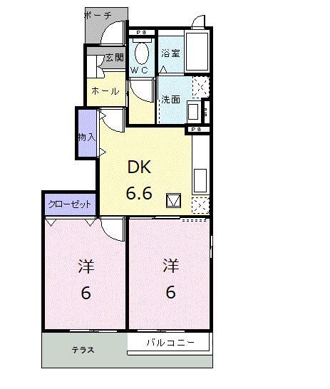 パストラル川部D(2DK/1階)の間取り写真