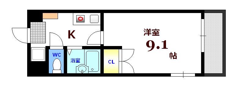 アーバン西白島(1K/4階)の間取り写真