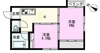 KBC桜木(2K/2階)の間取り写真