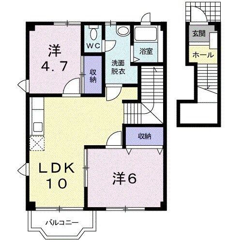ポートハイツ2号館A棟(2LDK/2階)の間取り写真