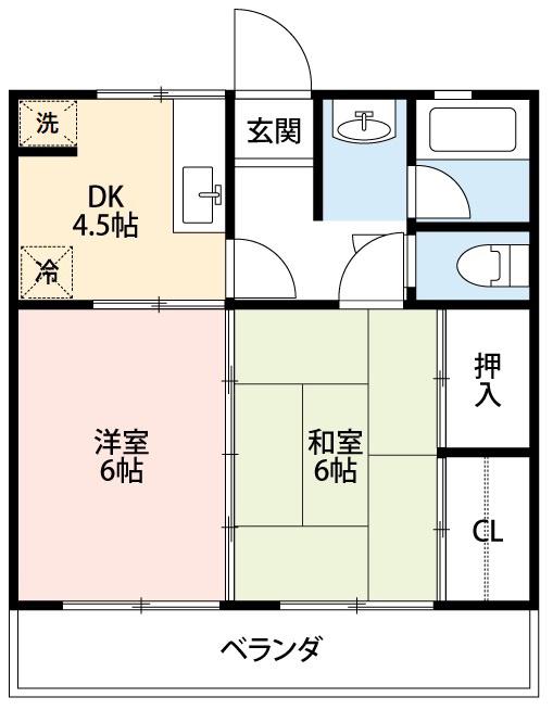 コーポ北門(2DK/2階)の間取り写真