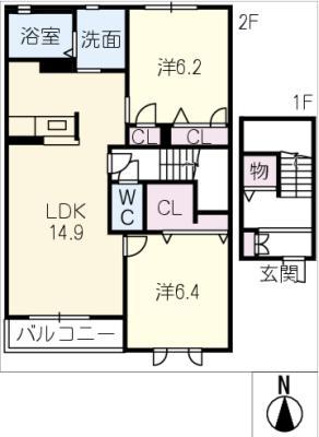 ブランスイート(2LDK/2階)の間取り写真