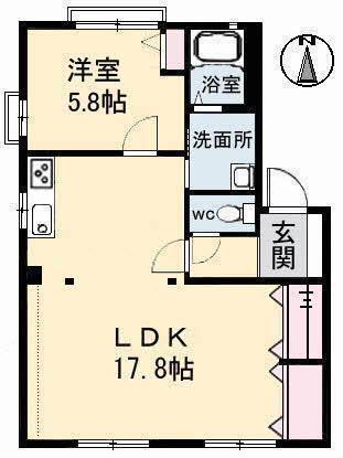 ハイネス深津(1LDK/1階)の間取り写真