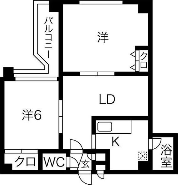 メトロサイドパレス北大前(2LDK/6階)の間取り写真