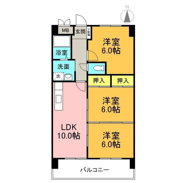 鶴陽明ハイツ(3LDK/1階)の間取り写真
