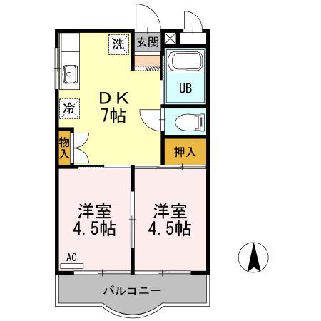 グランドキャッスル橋塚(2DK/3階)の間取り写真