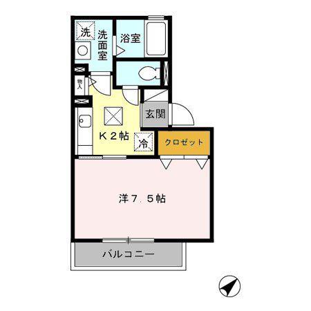 カプチュール(1K/1階)の間取り写真