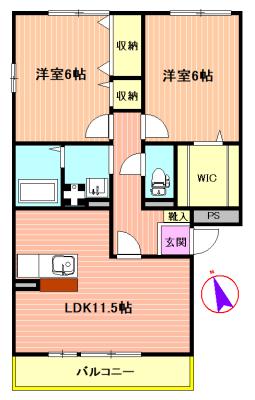 ラークヒルズD(2LDK/1階)の間取り写真
