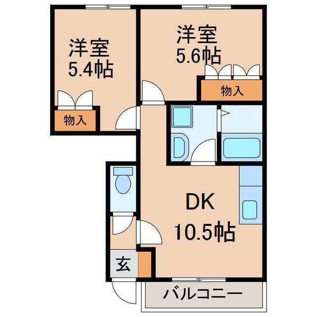 オレンジハイム水尻II(2DK/1階)の間取り写真
