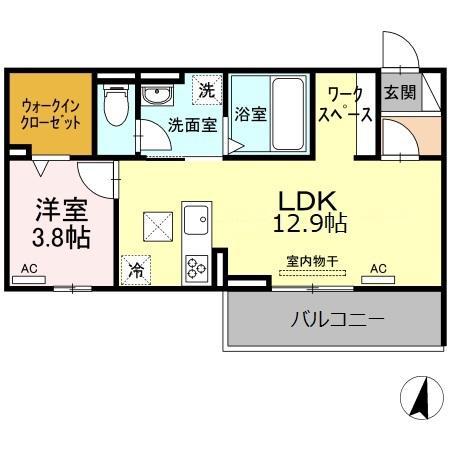 CERISIER(1LDK/1階)の間取り写真