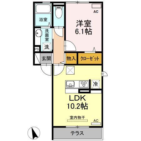 MARINESTUDIO和多田D-ROOM(1LDK/1階)の間取り写真