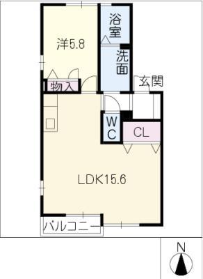 LIVING TWOA棟(1LDK/2階)の間取り写真
