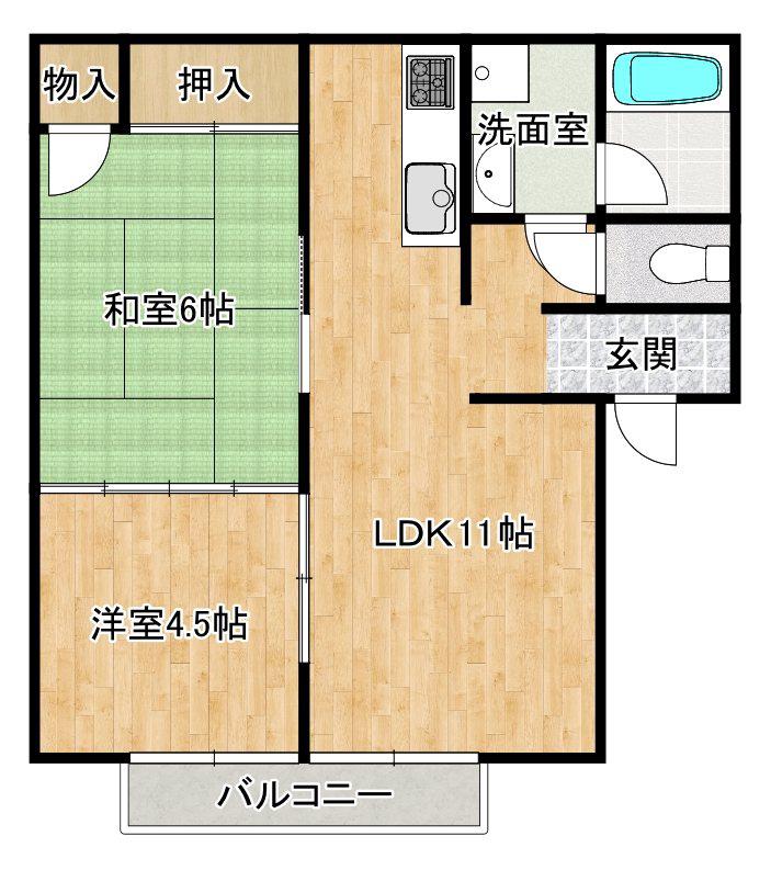 スマート森宮(2LDK/2階)の間取り写真