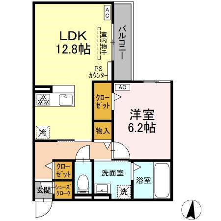 D-HILLS原島町(1LDK/3階)の間取り写真