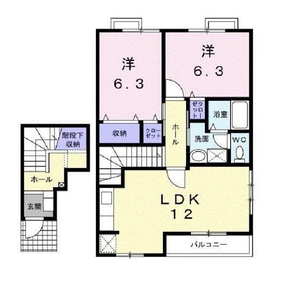 シャン・ド・フローラB(2LDK/2階)の間取り写真