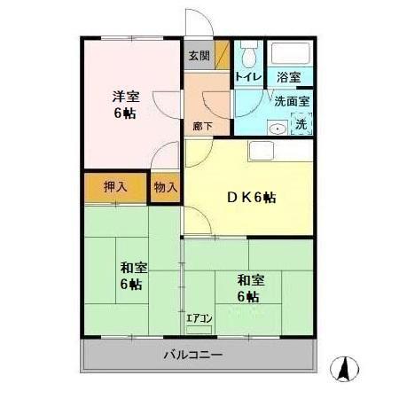 ウスバハイツF(3DK/1階)の間取り写真