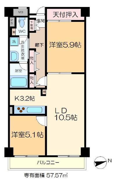 SOCIETY GALLERIA(2LDK/2階)の間取り写真