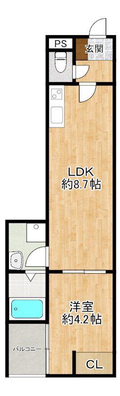 本町1丁目アパート(1LDK/3階)の間取り写真