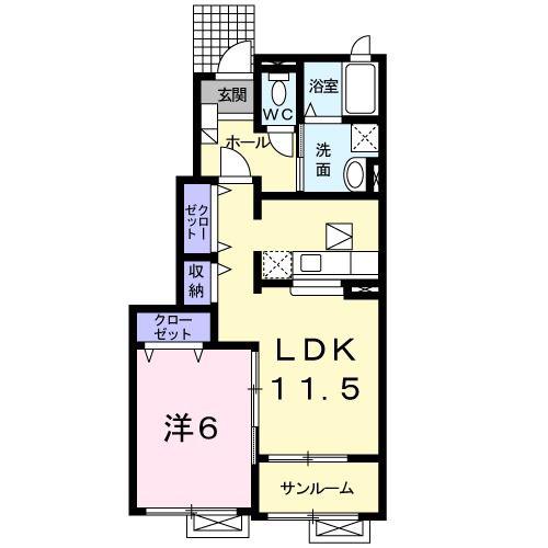 エアリーII(1LDK/1階)の間取り写真