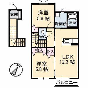 メゾンワイツ A棟(2LDK/2階)の間取り写真