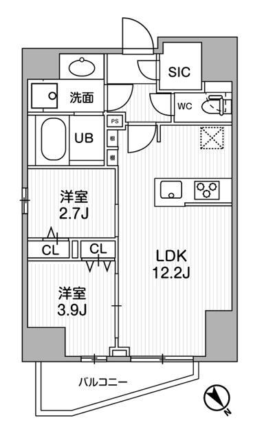 S-RESIDENCE目黒大岡山BRESA(2LDK/3階)の間取り写真