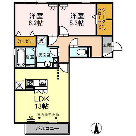 グランシャリオN(2LDK/3階)の間取り写真