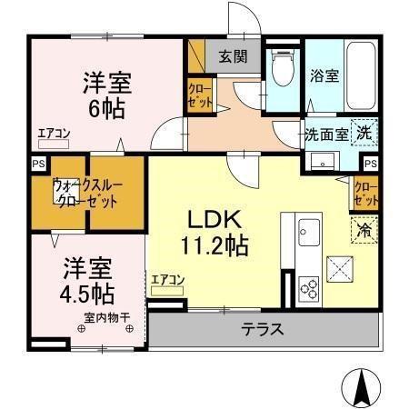 アベニール(2LDK/1階)の間取り写真