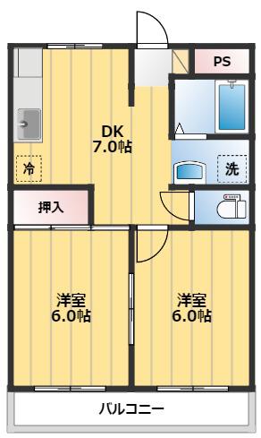 霞ポリテ(2DK/3階)の間取り写真