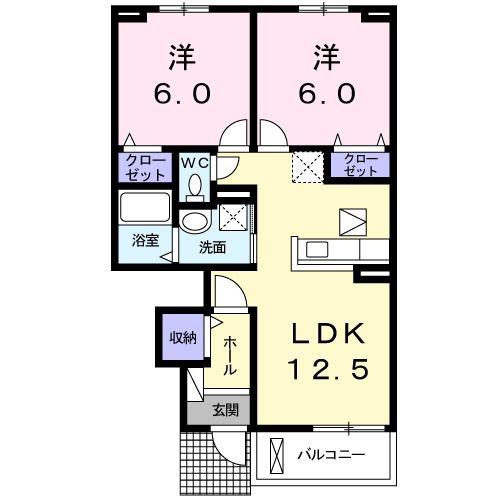 エアリーベル A(2LDK/1階)の間取り写真