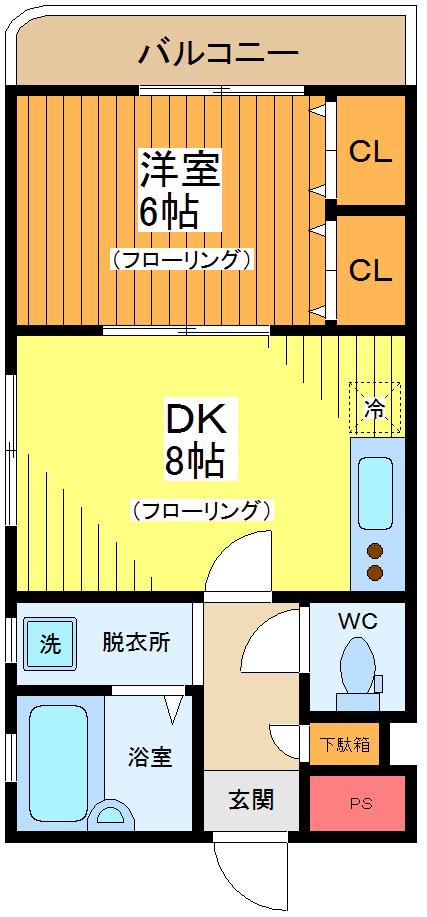 リーベンドルフ三軒茶屋(1DK/4階)の間取り写真