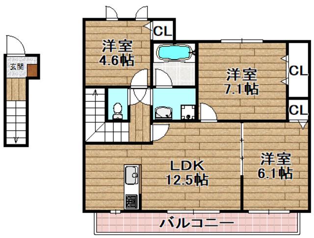 グランヴェルデ高槻 南棟(3LDK/2階)の間取り写真