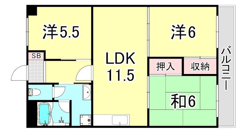 シティハイツ立花1(3LDK/5階)の間取り写真